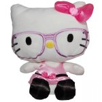 Jucarie din plus Hello Kitty cu ochelari si rochie roz 23 cm