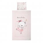 Set lenjerie pat 3 piese bumbac ranforce Cosy Ballerina Bear Pink