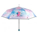 Umbrela Perletti Unicorn cu detalii reflectorizante plianta manuala mini pentru fete
