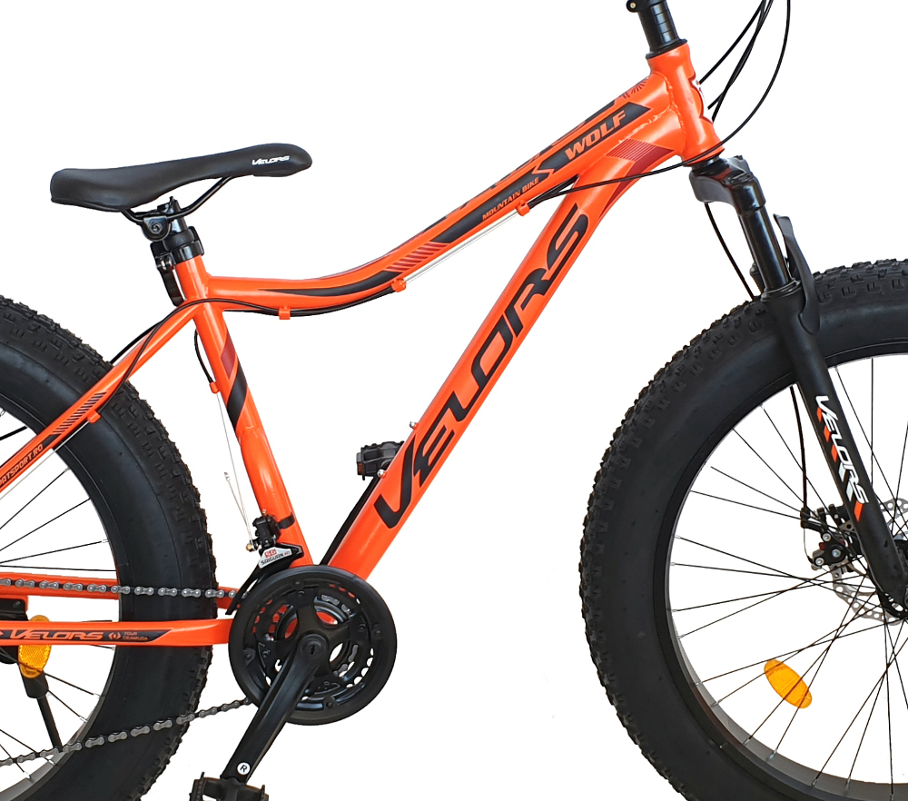 Bicicleta Fat-Bike Wolf 26 inch Velors V2605D cadru portocaliu cu negru Bicicleta imagine 2022 protejamcopilaria.ro