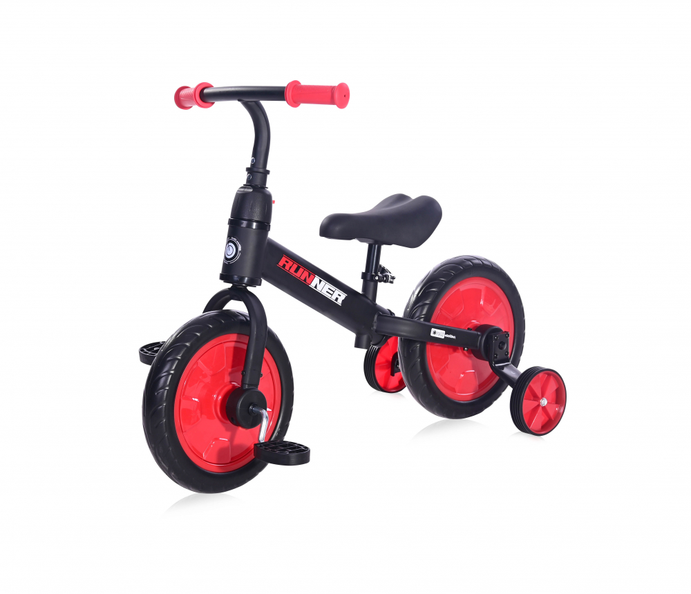 Bicicleta de echilibru 2 in 1 cu pedale si roti auxiliare black & red