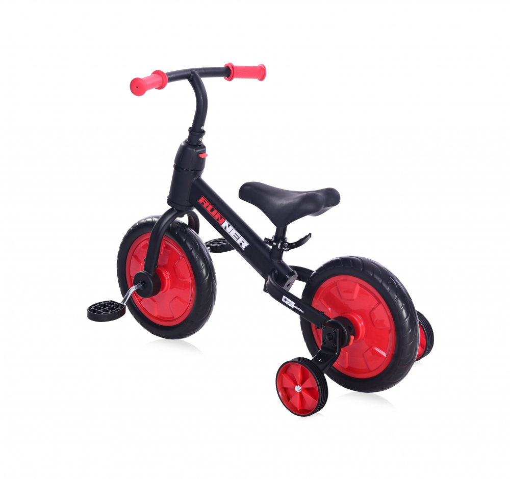 Bicicleta de echilibru 2 in 1 cu pedale si roti auxiliare black red - 3 | YEO