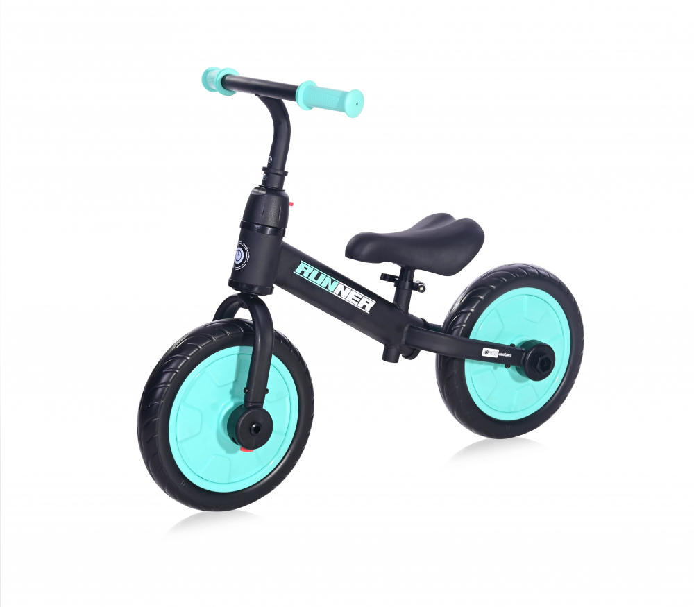 Bicicleta de echilibru 2 in 1 cu pedale si roti auxiliare black turquise - 1