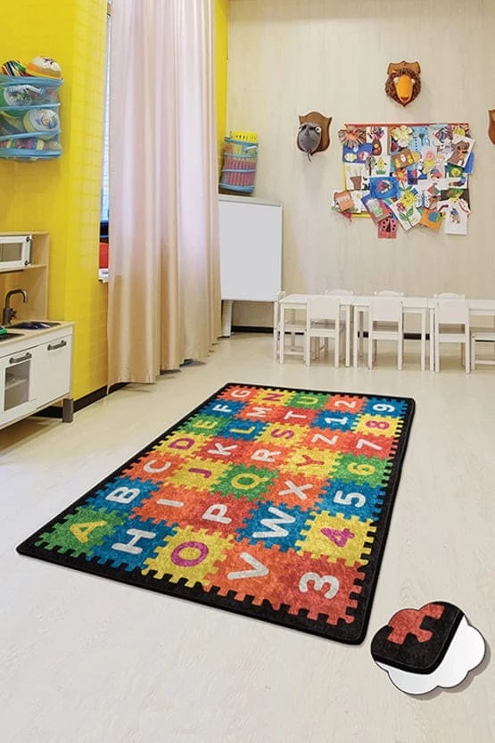 Covor antiderapant pentru copii Puzzle 100×150 cm 100x150 imagine noua responsabilitatesociala.ro
