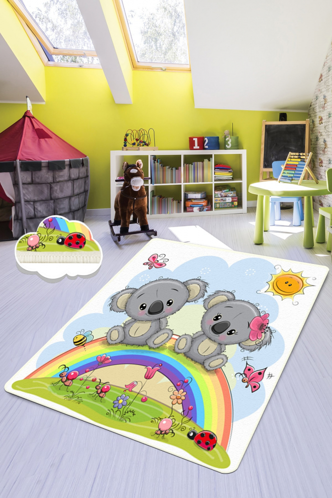 Covor Antiderapant Pentru Copii Rainbow Elephants 100x150 Cm