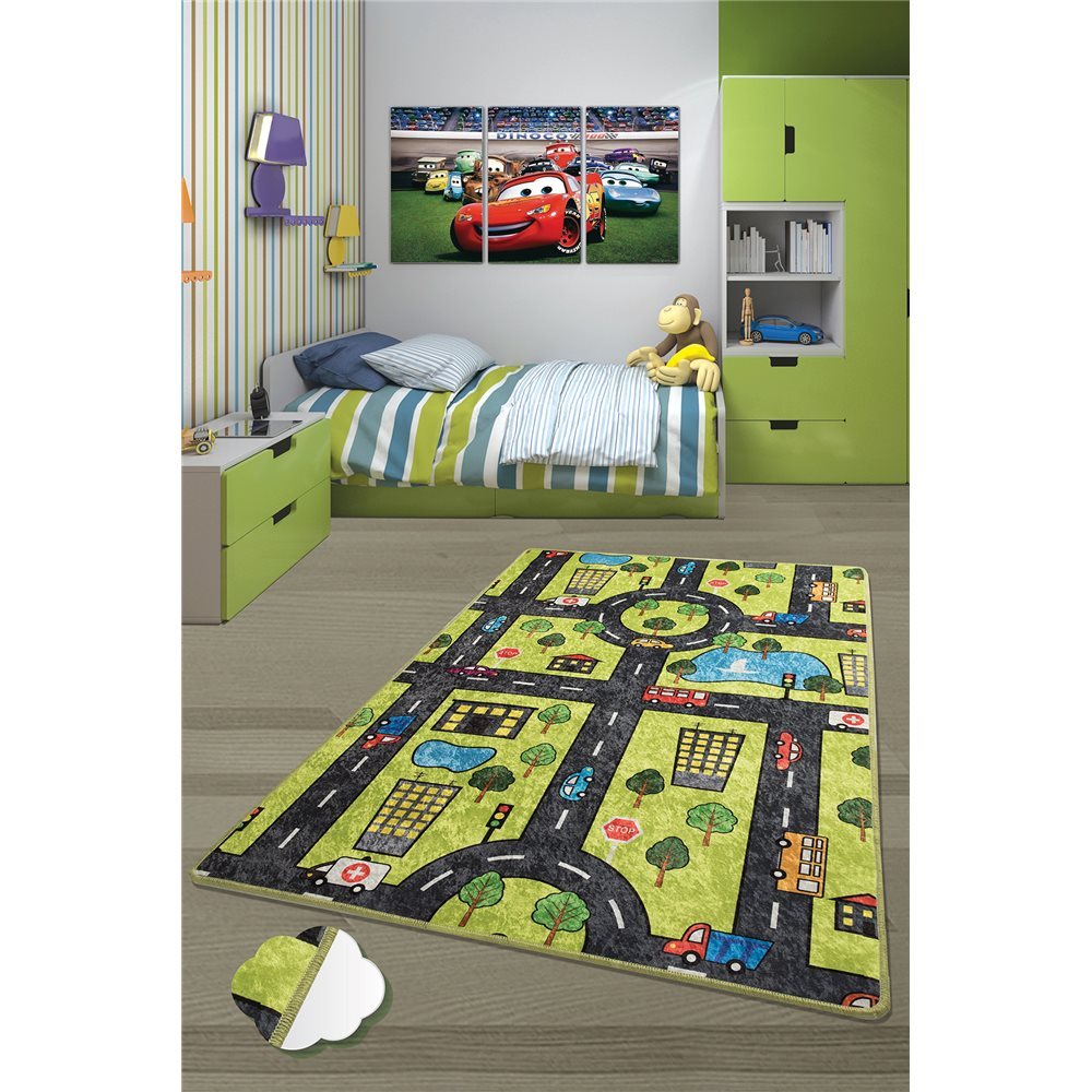 Covor antiderapant pentru copii Green City 150x200 cm