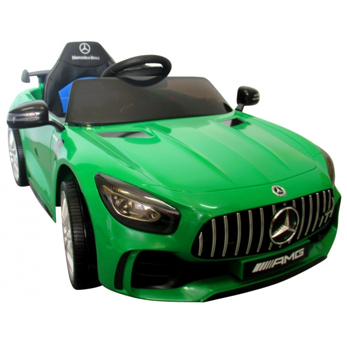 Masinuta electrica cu telecomanda roti din spuma EVA si scaun din piele Mercedes gtr verde R-Sport din