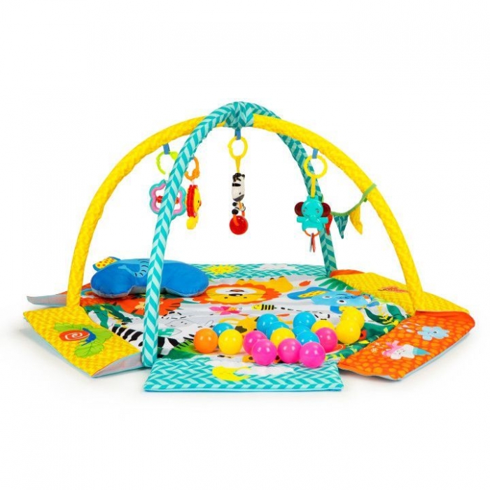 Salteluta de joaca cu 30 bile si pernita in forma de elefant multicolora ecotoys