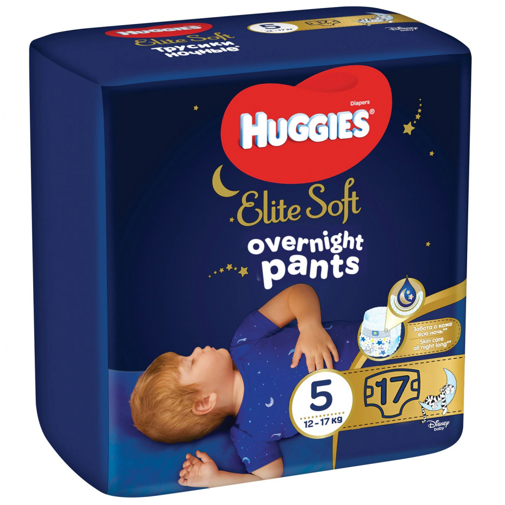 Scutece-chilotel de noapte Huggies Elite Soft Pants Overnight  marimea 5, 17 buc, 12-17 kg
