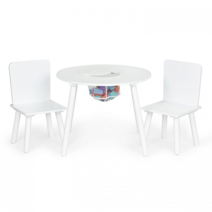 Set de masa cu doua scaune pentru copii si loc de depozitare jucarii alb Ecotoys - 3
