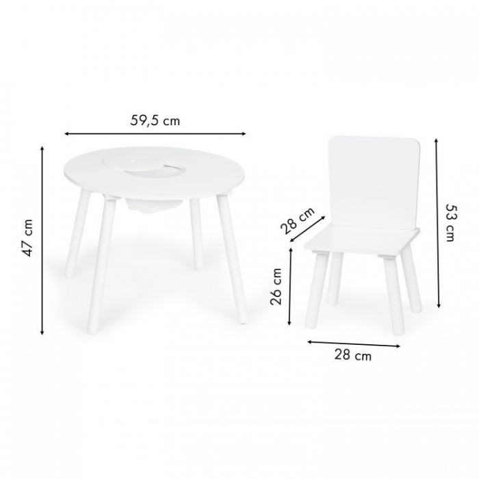 Set de masa cu doua scaune pentru copii si loc de depozitare jucarii alb Ecotoys - 5