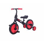 Bicicleta de echilibru 2 in 1 cu pedale si roti auxiliare black & red