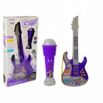 Chitara electrica pentru copii cu microfon inclus 56 cm mov-multicolor LeanToys 7820