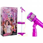 Microfon roz cu stativ si proiector de jucarie karaoke pentru fetite LeanToys