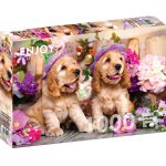 Puzzle 1000 piese Spaniel Puppies with Flower Hats