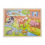 Puzzle din lemn pentru copii 3 ani+ Goki Viata la ferma cu animalute 48 piese