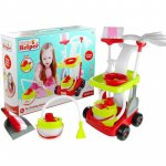 Set carucior de curatenie pentru copii Cleaning Trolley cu 8 accesorii de jucarie multicolor LeanToys 3560