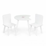 Set de masa in forma de luna si doua scaune pentru copii alb Ecotoys