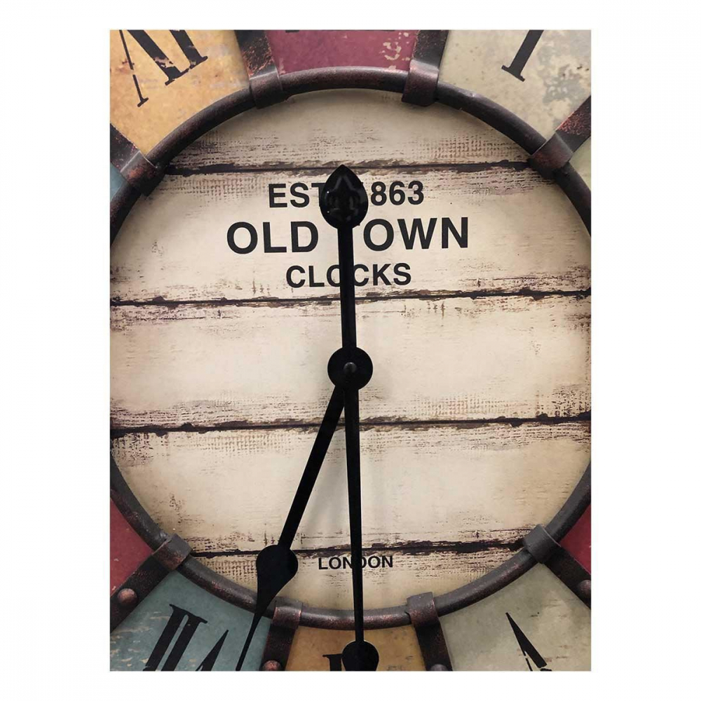 Ceas de perete xxl cu aplicatii din metal analog design Vintage Old Town Clock cifre romane colorat