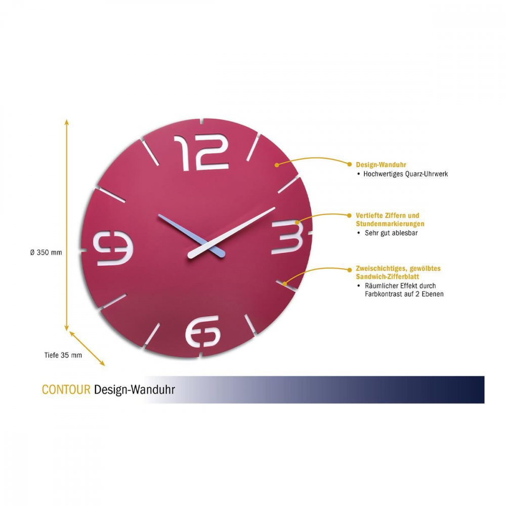 Ceas de perete colorat analog creat de designer model Contour roz analog imagine noua responsabilitatesociala.ro