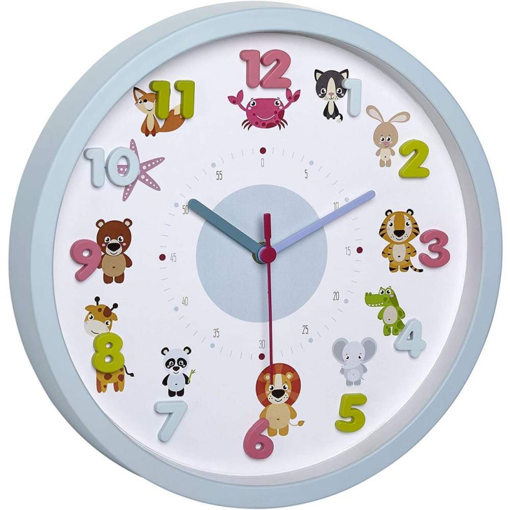 Ceas de perete pentru copii silentios cu animale si cifre 3D TFA Little Animals 60.3051.14 - 3