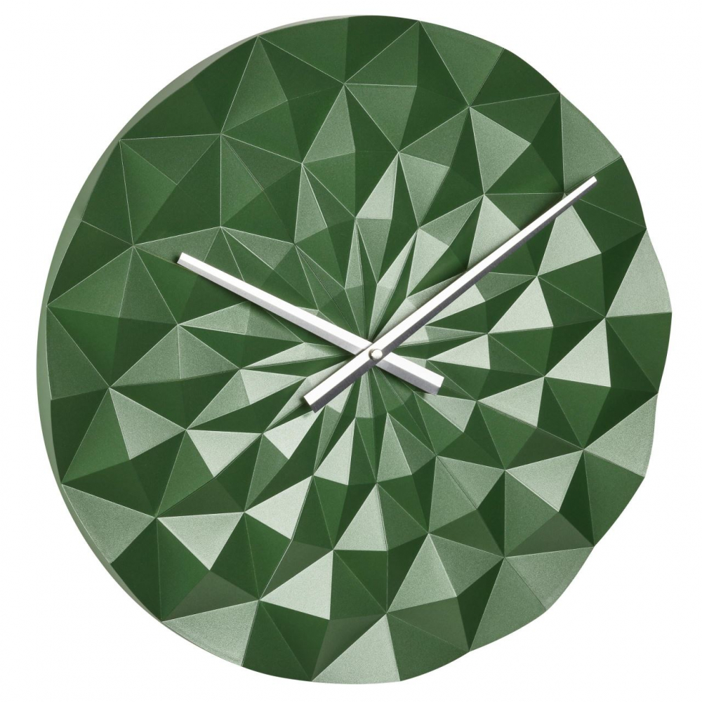 Ceas geometric de precizie analog de perete creat de designer model Diamond verde metalic - 1