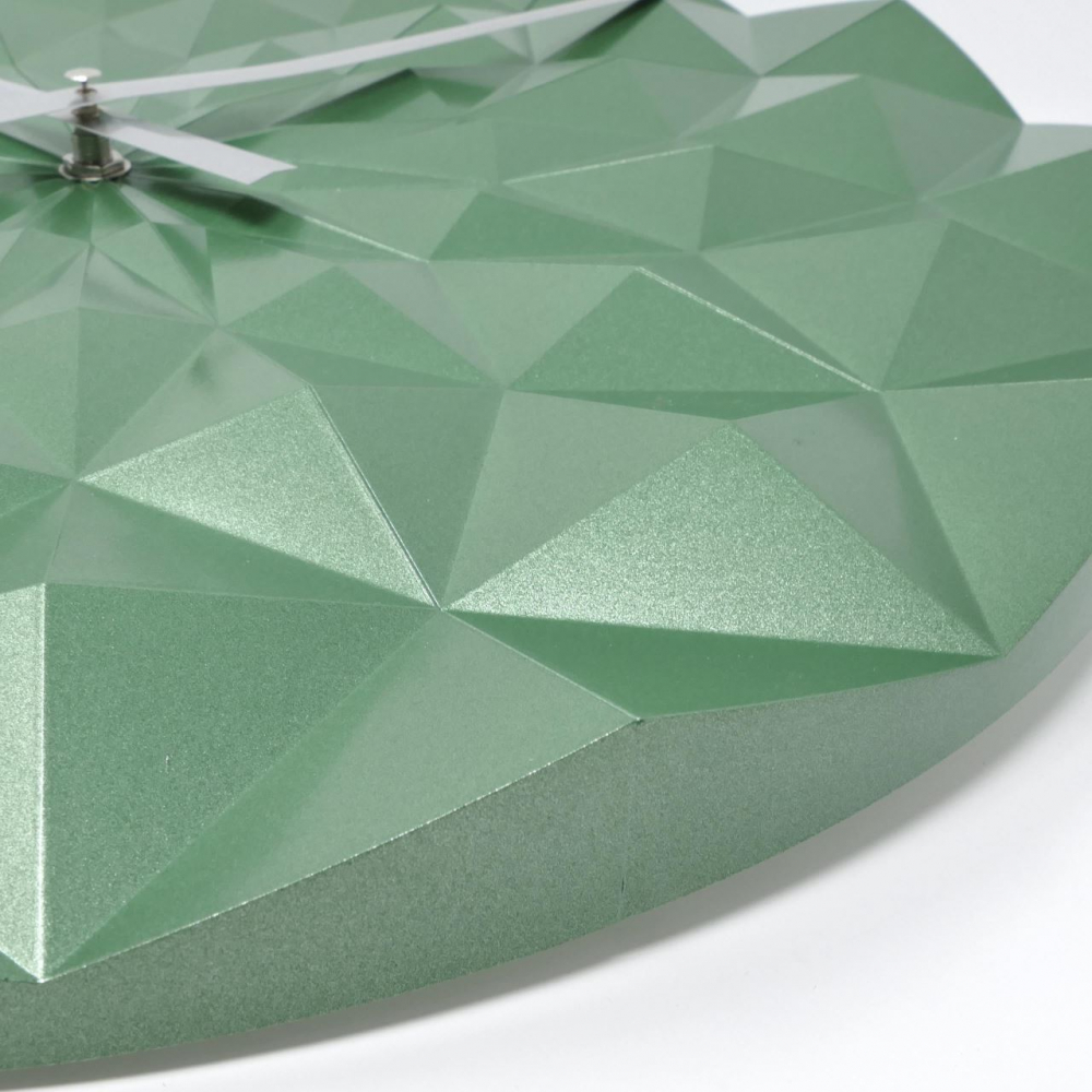 Ceas geometric de precizie analog de perete creat de designer model Diamond verde metalic analog imagine 2022
