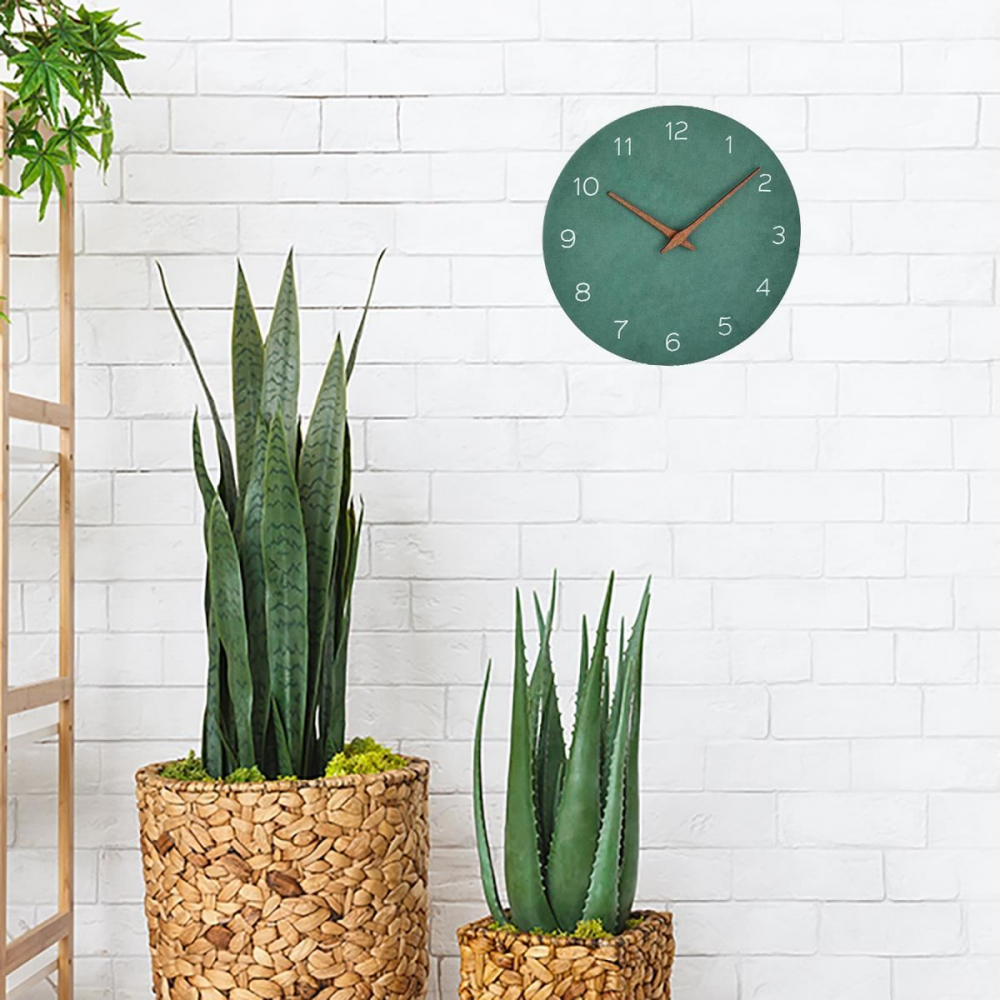 Ceas silentios de precizie din lemn analog de perete design minimalist verde Analog