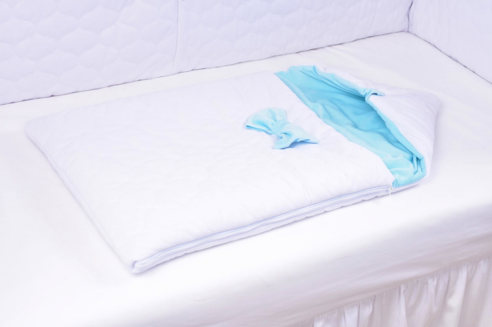 Saculet de dormit gros velvet alb si bleu 80x45 cm tog 2,5 - 3