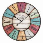 Ceas de perete xxl cu aplicatii din metal analog design Vintage Old Town Clock cifre romane colorat
