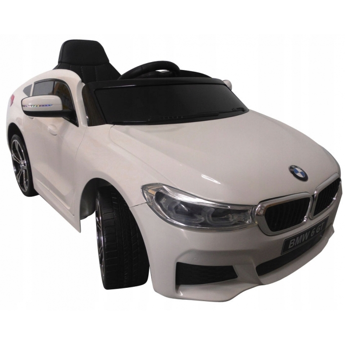 Masinuta electrica cu telecomanda, roti din spuma EVA si scaun din piele BMW 6GT alb - 1