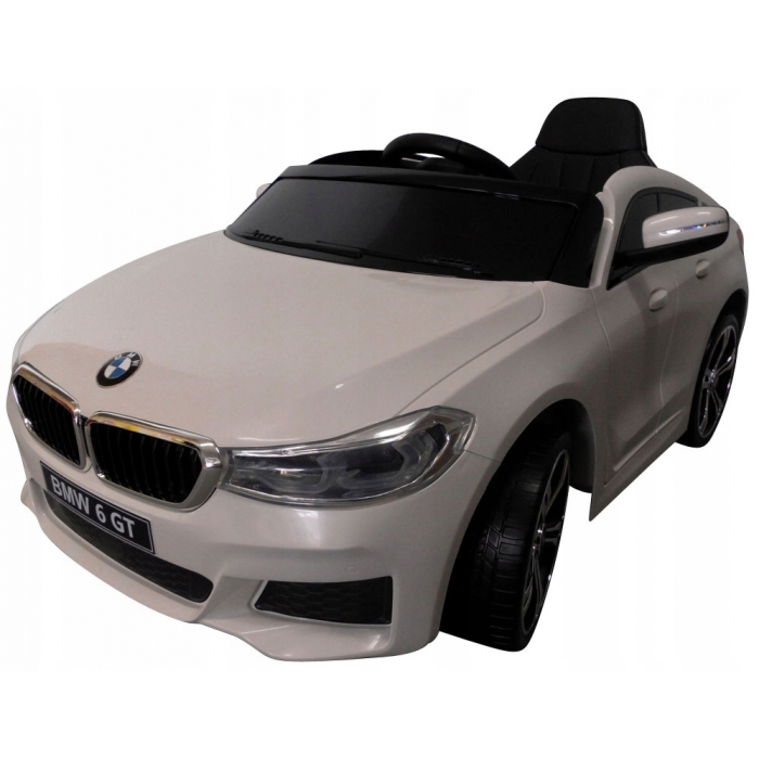 Masinuta electrica cu telecomanda, roti din spuma EVA si scaun din piele BMW 6GT alb nichiduta.ro imagine noua