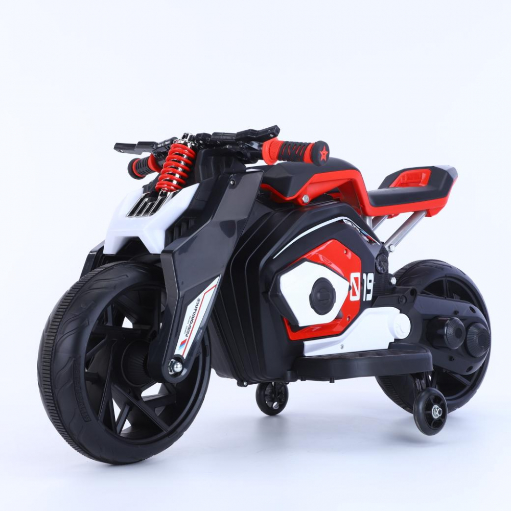 Motocicleta electrica pentru copii Nichiduta Speed Red 70W cu roti ajutatoare, suport pentru picioare, sunete reale ale motorului