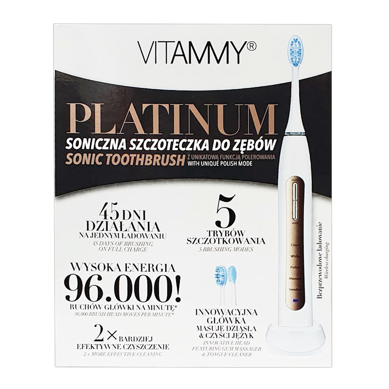 Periuta de dinti electrica Vitammy Platinum 96000 vibratiimin 5 moduri de periaj, 2 capete incluse 96000