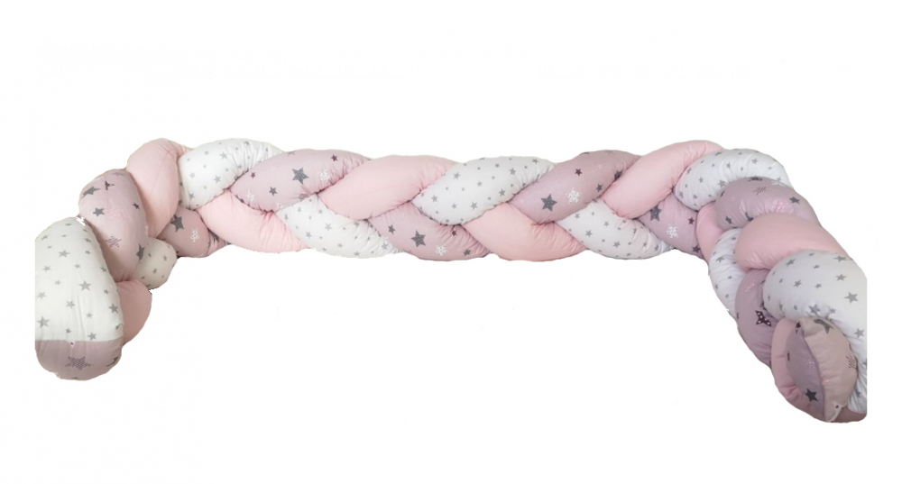 Protectie laterala pentru patut bumper impletit Nichiduta Pink and Grey Stars - 3