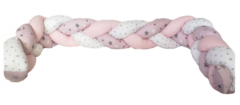 Protectie laterala pentru patut bumper impletit Nichiduta Pink and Grey Stars - 4