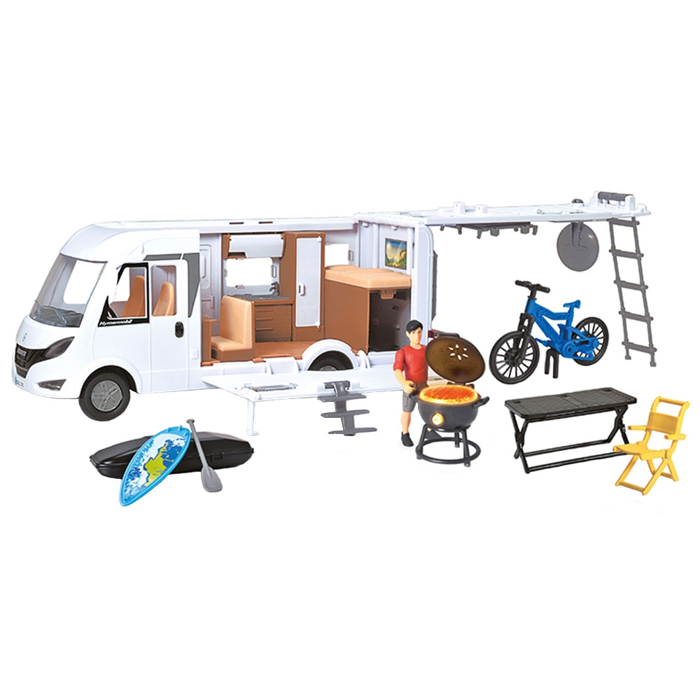 Rulota Camper Hymer Camping Van Class B cu figurina si accesorii Dickie Toys
