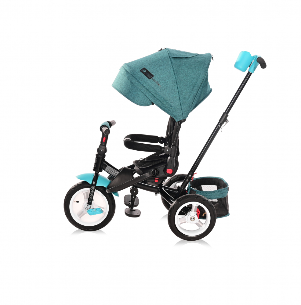 Tricicleta pentru copii Lorelli Jaguar Air Green Luxe 4 in 1 multifunctionala, cu maner cu control parental, scaun rotativ, spatar reglabil pe 2 pozitii, roti mari silentioase, din cauciuc cu camera - 1 | YEO