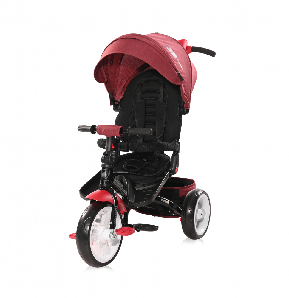 Tricicleta pentru copii Lorelli Jaguar Red  Black Luxe 4 in 1  multifunctionala, cu maner cu control parental, scaun rotativ, 2 tipuri de suport pentru picioare si spatar inalt reglabil pe 2 pozitii - 2 | YEO