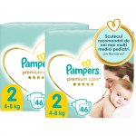 Scutece Pampers Premium Care Marimea 2  Nou Nascut 4-8 kg, 92 buc