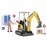 Set Road Work excavator Neuson figurina, semne rutiere si accesorii Dickie Toys