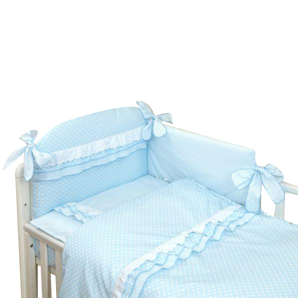 Lenjerie 3 piese cu protectie laterala Baby Chic din bumbac 120x60 cm blue - 1