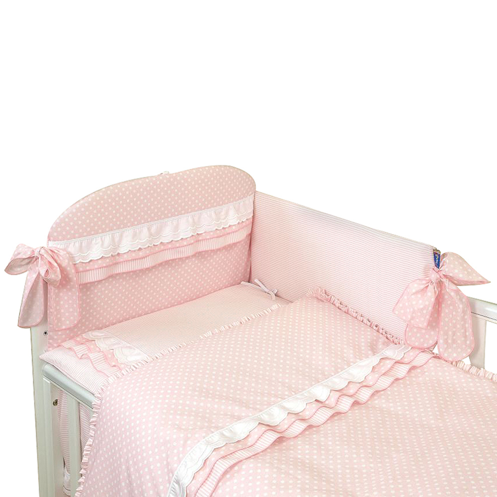 Lenjerie 3 piese cu protectie laterala Baby Chic din bumbac 120x60 cm roz - 2