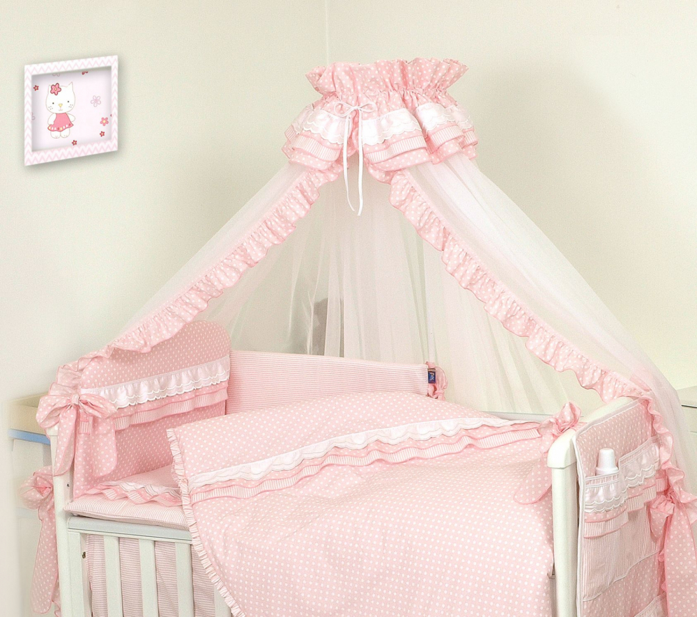 Lenjerie 3 piese cu protectie laterala Baby Chic din bumbac 120×60 cm roz AMY