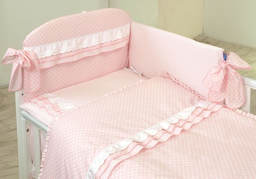 Lenjerie 3 piese cu protectie laterala Baby Chic din bumbac 120x60 cm roz - 1