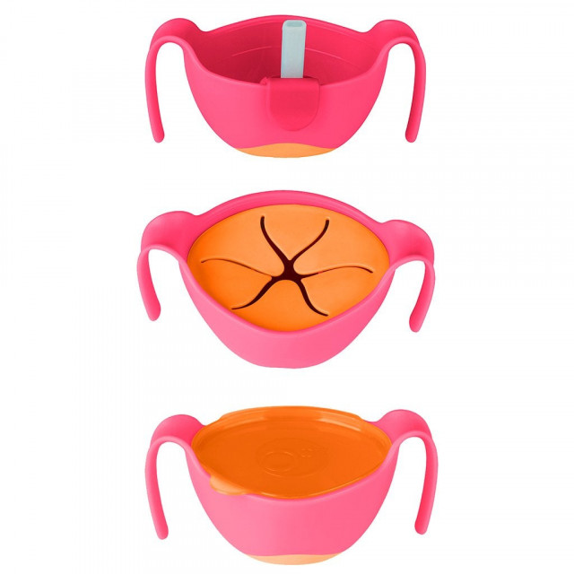 Castron b.box cu manere pai, capac si capac pentru gustari roz cu portocaliu 6m+
