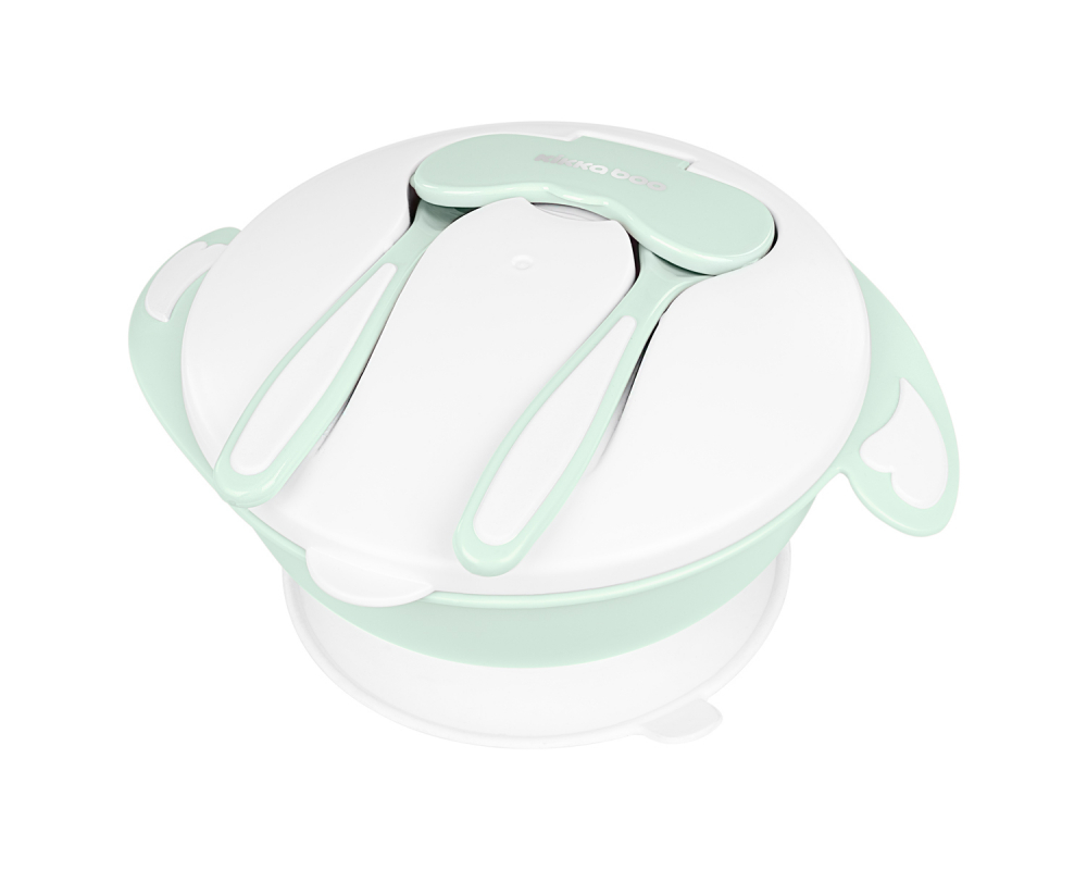 Castron multifunctional cu ventuza si tacamuri incluse 4in1 KikkaBoo Bowl Mint