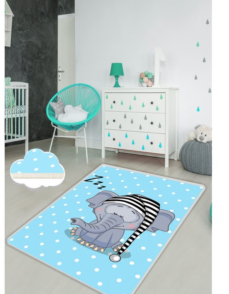 Covor Antiderapant Pentru Copii Elephant Sleep 150x200 Cm