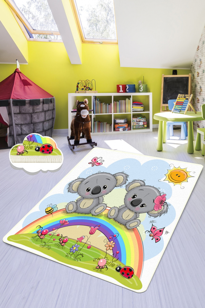 Covor antiderapant pentru copii Rainbow Elephants 150×200 cm 150x200 imagine 2022 protejamcopilaria.ro