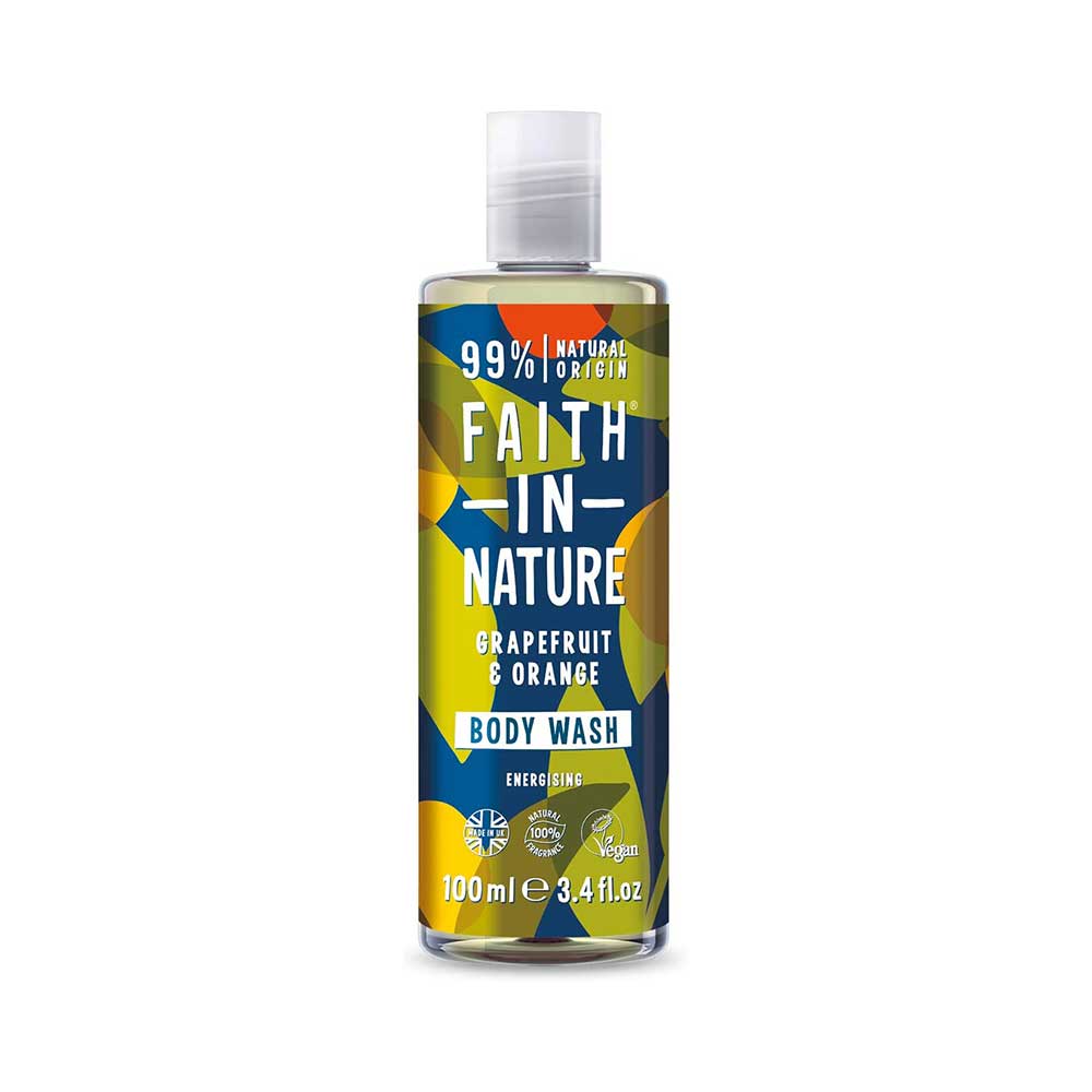 Gel de dus natural energizant cu grapefruit si portocala travel size Faith in Nature 100 ml